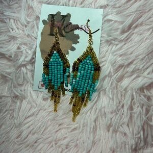 Turquoise and Gold Beaded Earrings